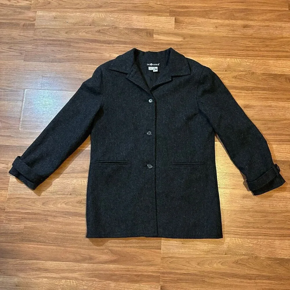 Sag Harbor Gray Jacket Button Up Pea Coat Gray | Women Size 12